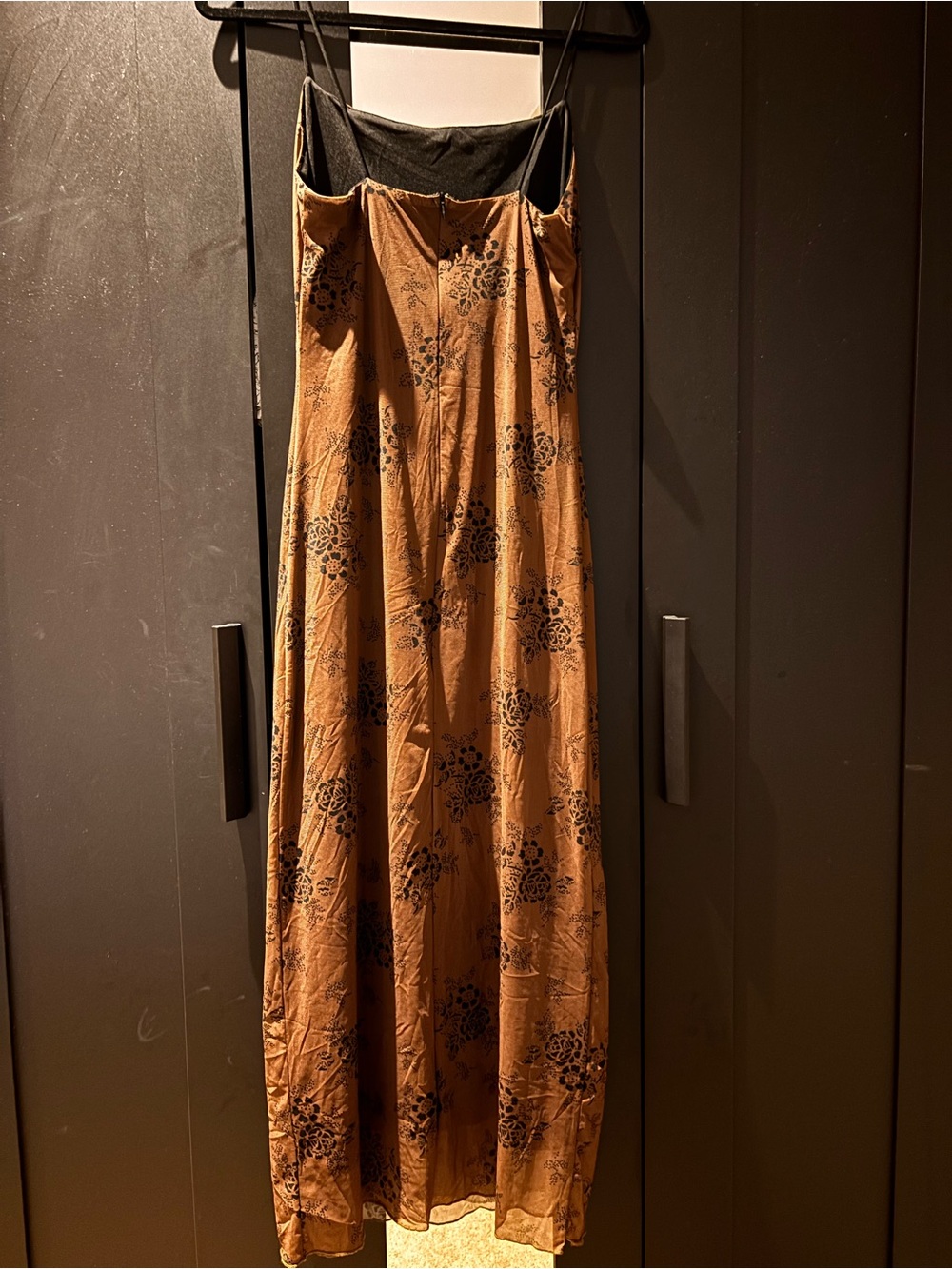 Brown Slip Dress with Black Floral Print - Picture 2 of 6